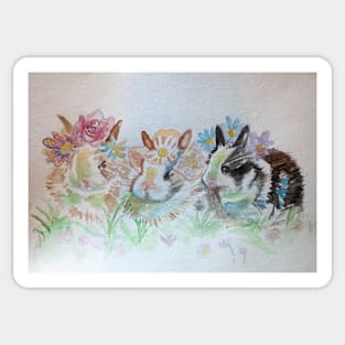 Rabbits Three Cute Bunnies Watercolour Sticker